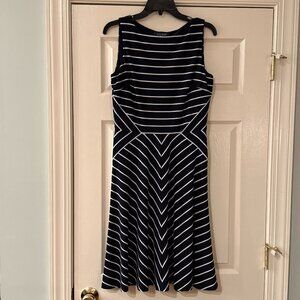 Lauren Ralph Lauren Blue and White Striped A-Line Midi Dress Sleeveless - Sz 10